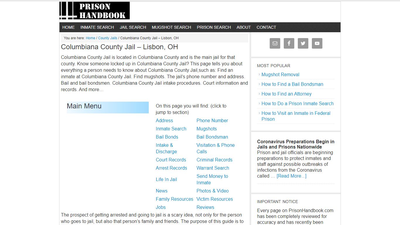 Columbiana County Jail – Lisbon, OH - Prison Handbook